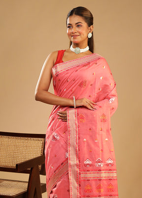Pink Assam Silk Saree With Blouse Piece