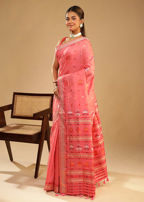 Pink Assam Silk Saree With Blouse Piece