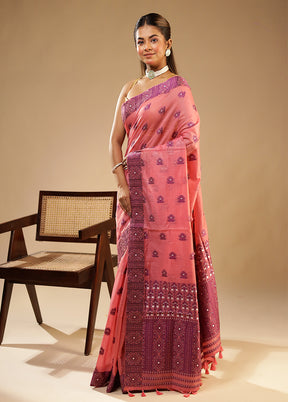 Pink Assam Silk Saree With Blouse Piece