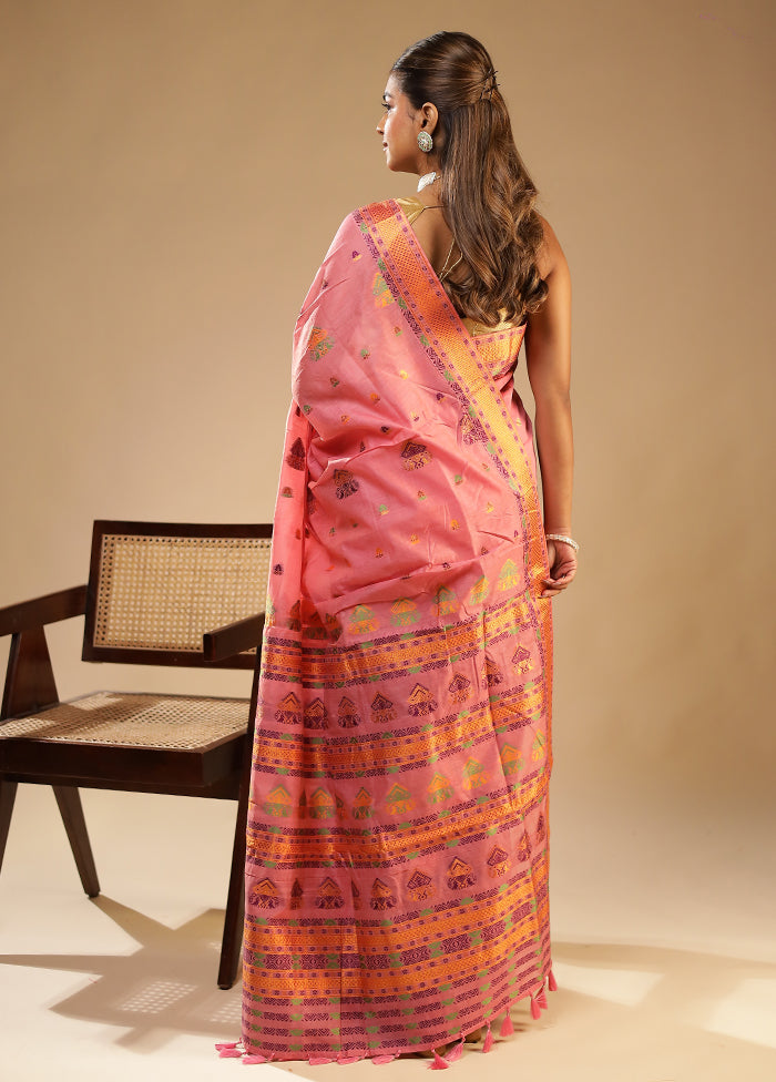 Pink Assam Silk Saree With Blouse Piece