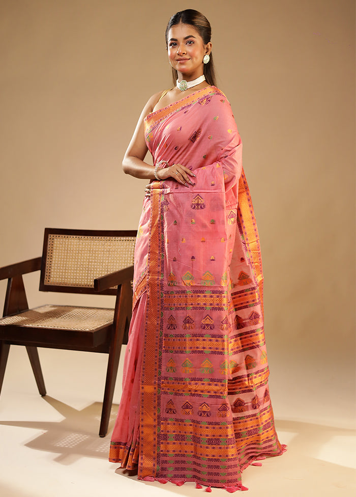 Pink Assam Silk Saree With Blouse Piece