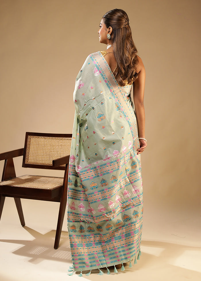 Green Assam Silk Saree With Blouse Piece
