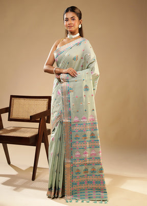Green Assam Silk Saree With Blouse Piece
