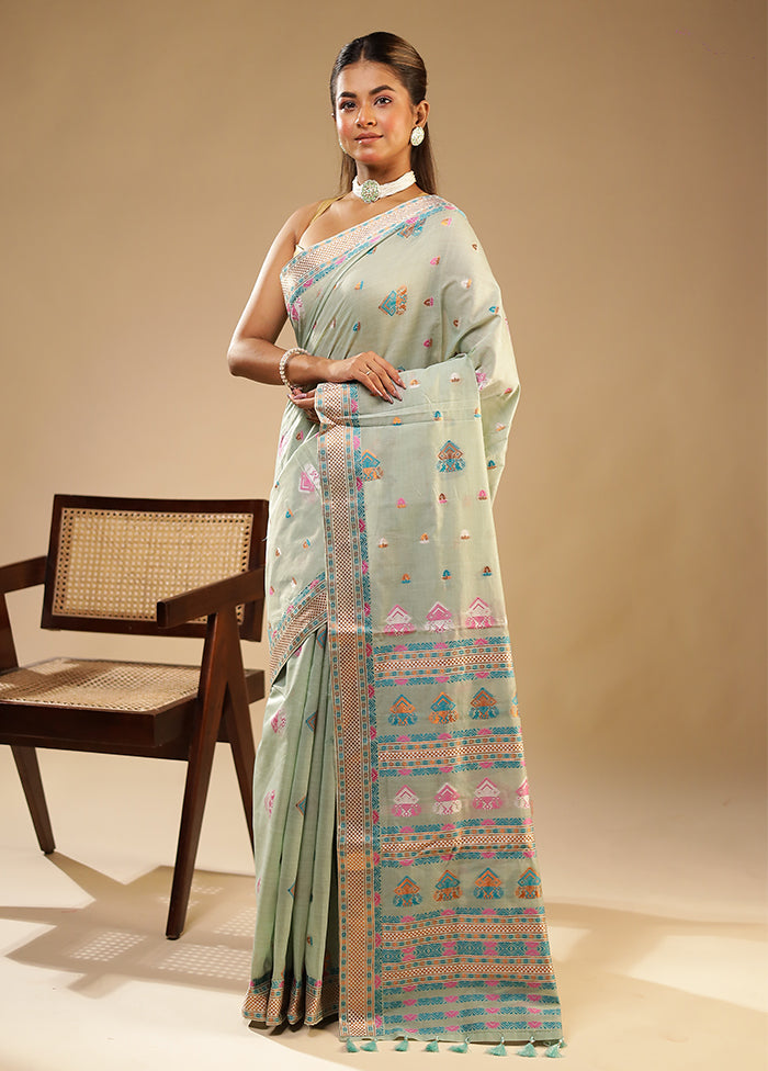 Green Assam Silk Saree With Blouse Piece