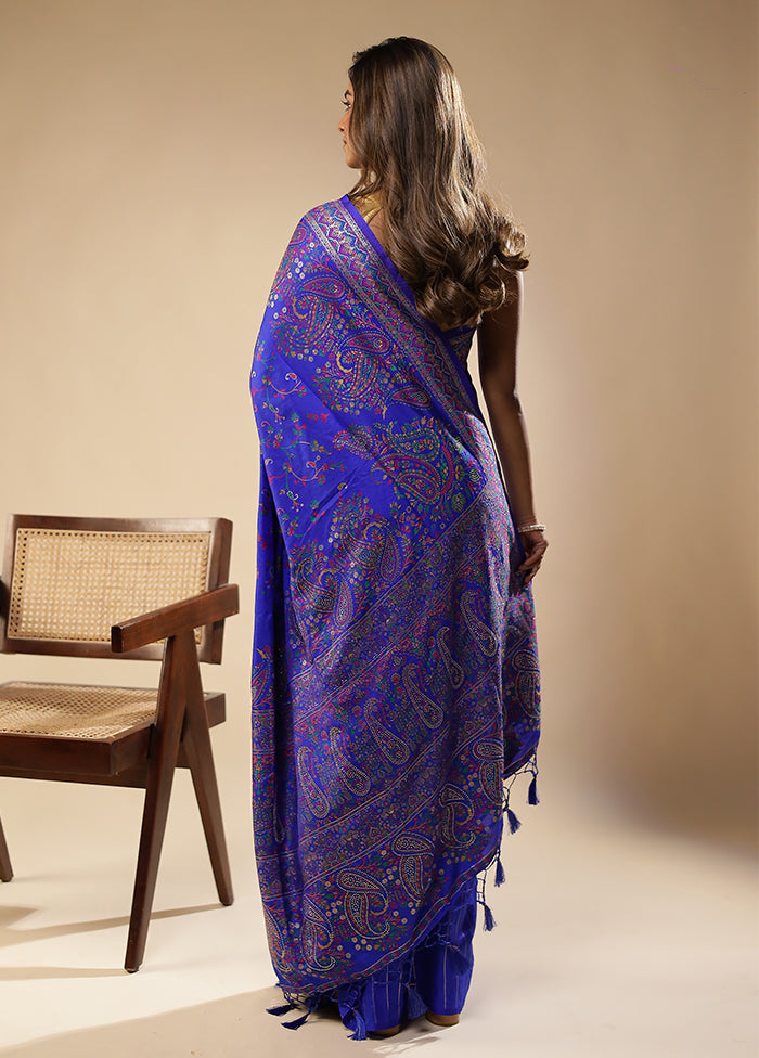 Blue Dupion Silk Saree With Blouse Piece