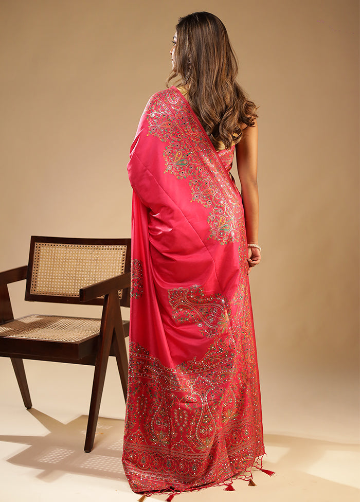 Pink Dupion Silk Saree With Blouse Piece