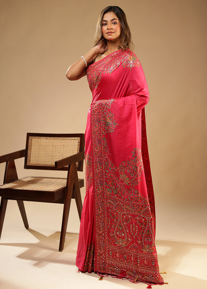 Pink Dupion Silk Saree With Blouse Piece