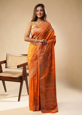 Orange Dupion Silk Saree With Blouse Piece