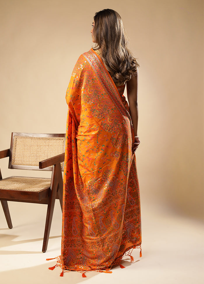 Orange Dupion Silk Saree With Blouse Piece