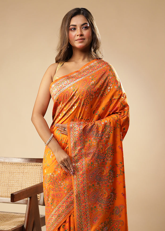 Orange Dupion Silk Saree With Blouse Piece