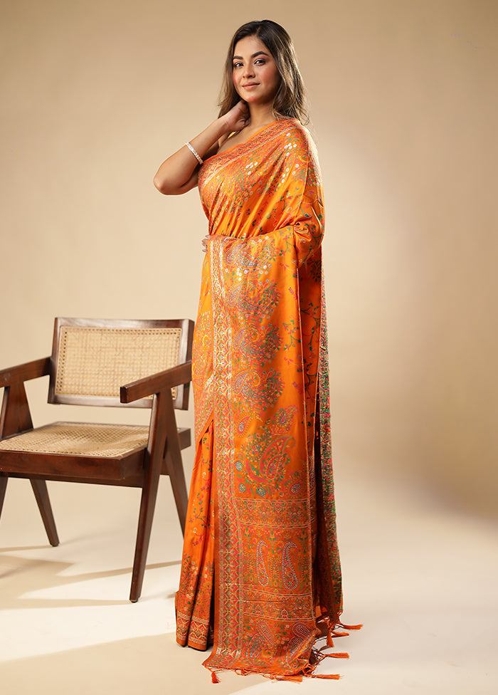 Orange Dupion Silk Saree With Blouse Piece