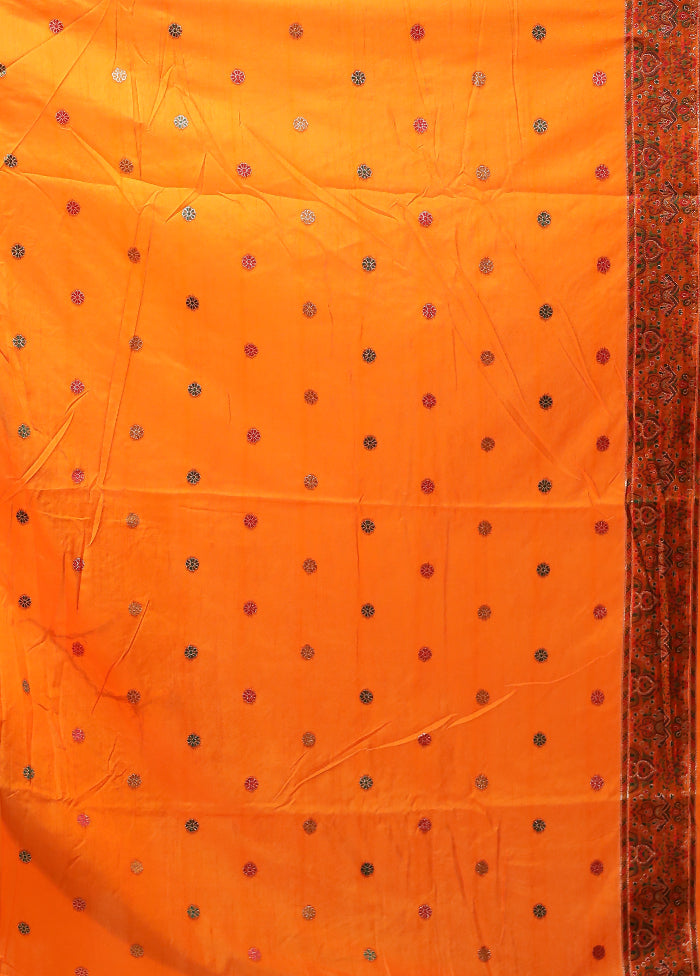 Orange Dupion Silk Saree With Blouse Piece