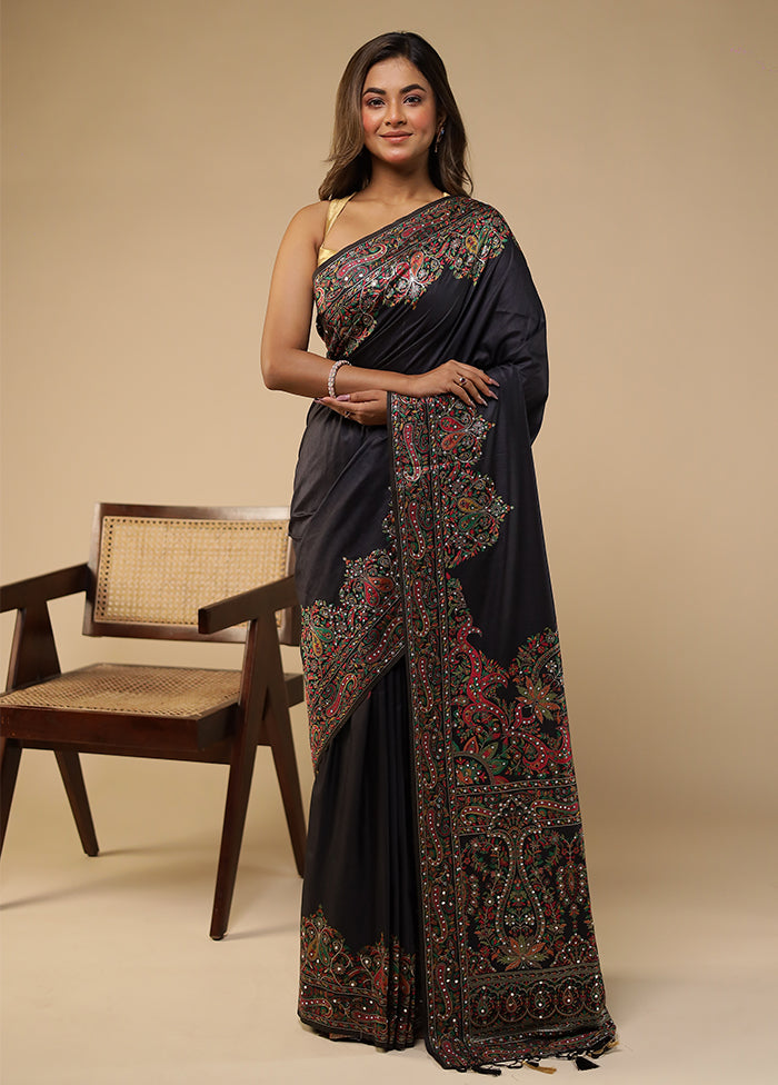 Black Dupion Silk Saree With Blouse Piece