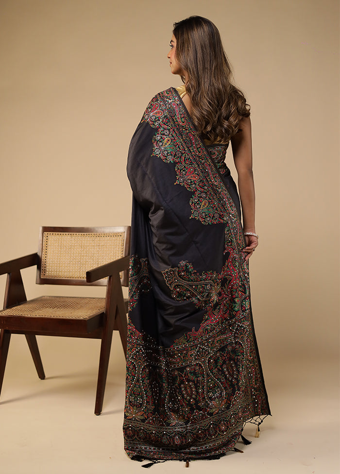 Black Dupion Silk Saree With Blouse Piece