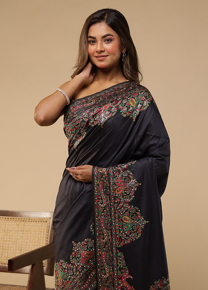 Black Dupion Silk Saree With Blouse Piece