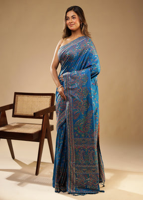 Blue Dupion Silk Saree With Blouse Piece
