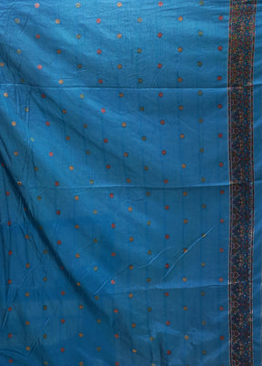 Blue Dupion Silk Saree With Blouse Piece