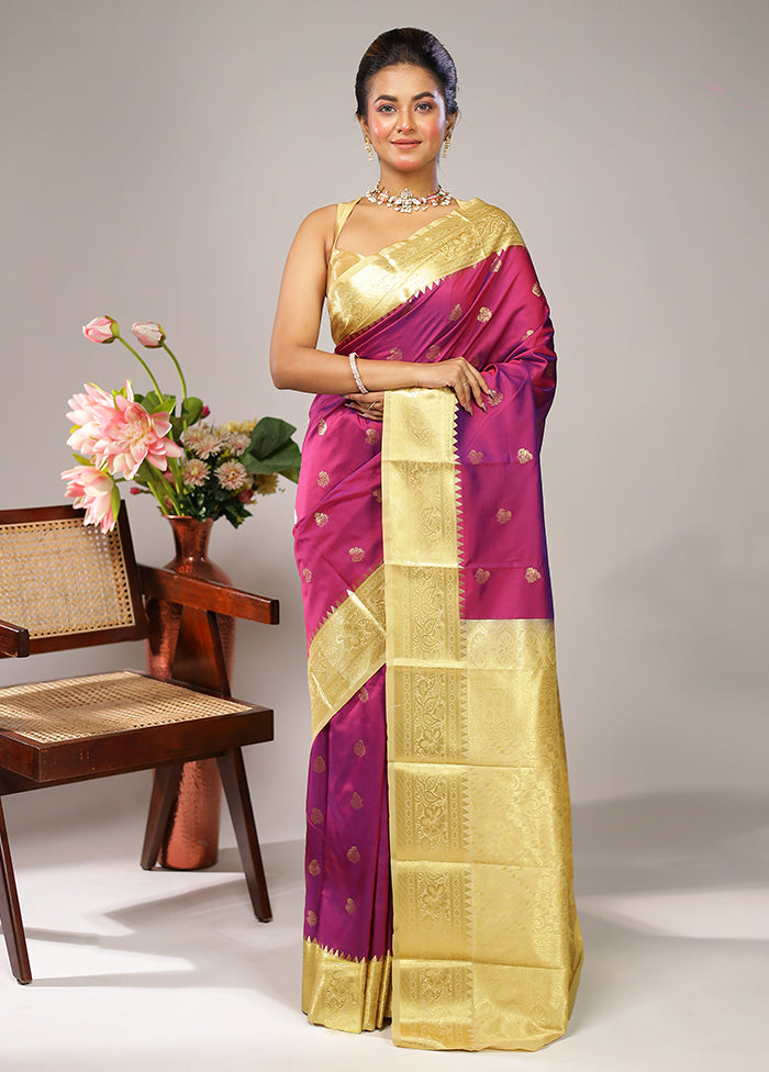 Purple Kanjivaram Silk Saree With Blouse Piece