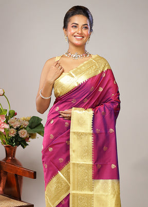 Purple Kanjivaram Silk Saree With Blouse Piece