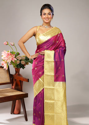 Purple Kanjivaram Silk Saree With Blouse Piece