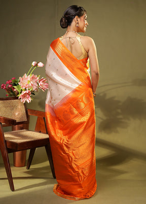 Cream Gadwal Pure Silk Saree Without Blouse Piece