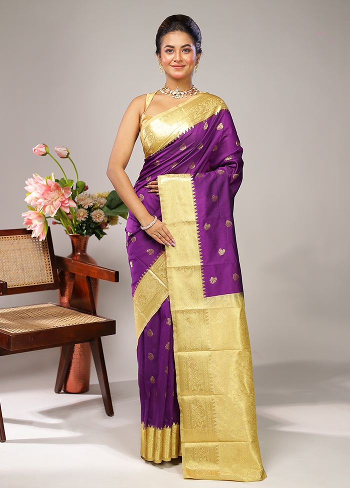 Purple Kanjivaram Silk Saree With Blouse Piece