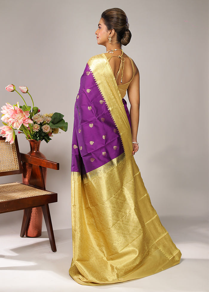 Purple Kanjivaram Silk Saree With Blouse Piece