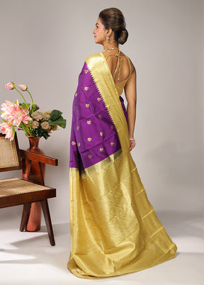 Purple Kanjivaram Silk Saree With Blouse Piece