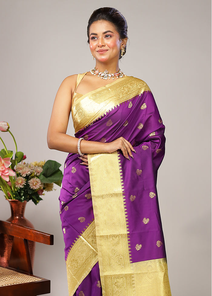 Purple Kanjivaram Silk Saree With Blouse Piece