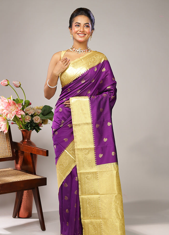 Purple Kanjivaram Silk Saree With Blouse Piece