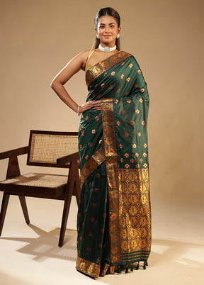 Green Assam Silk Saree With Blouse Piece