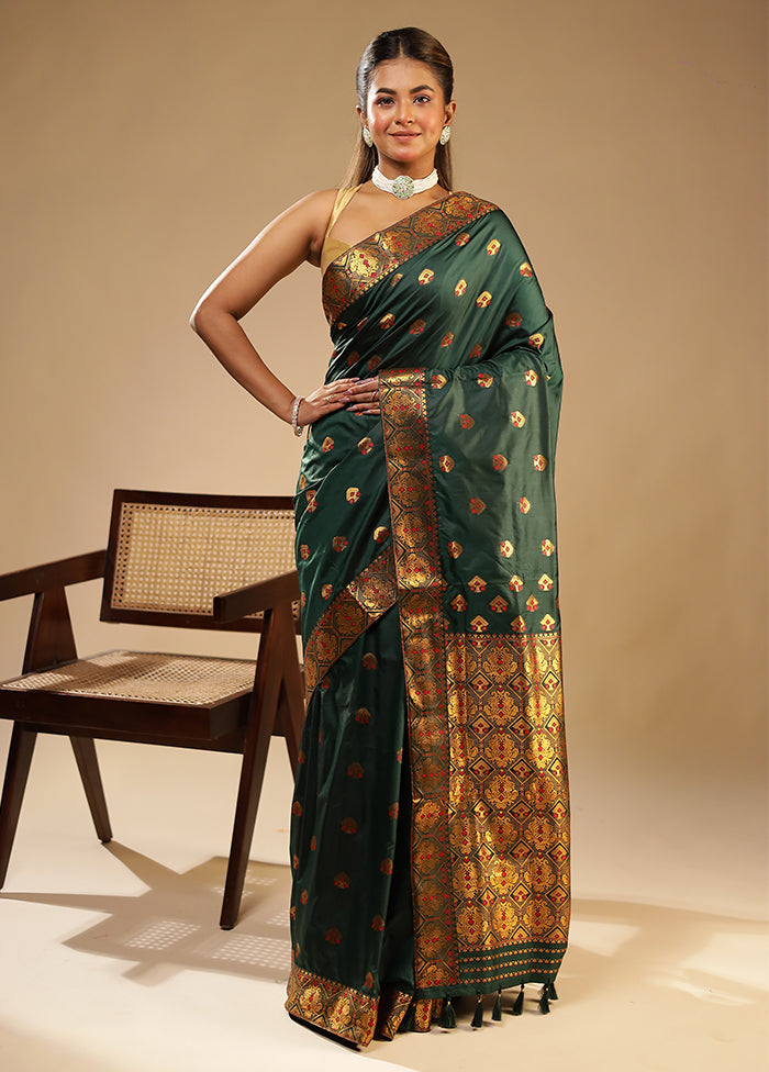 Green Assam Silk Saree With Blouse Piece
