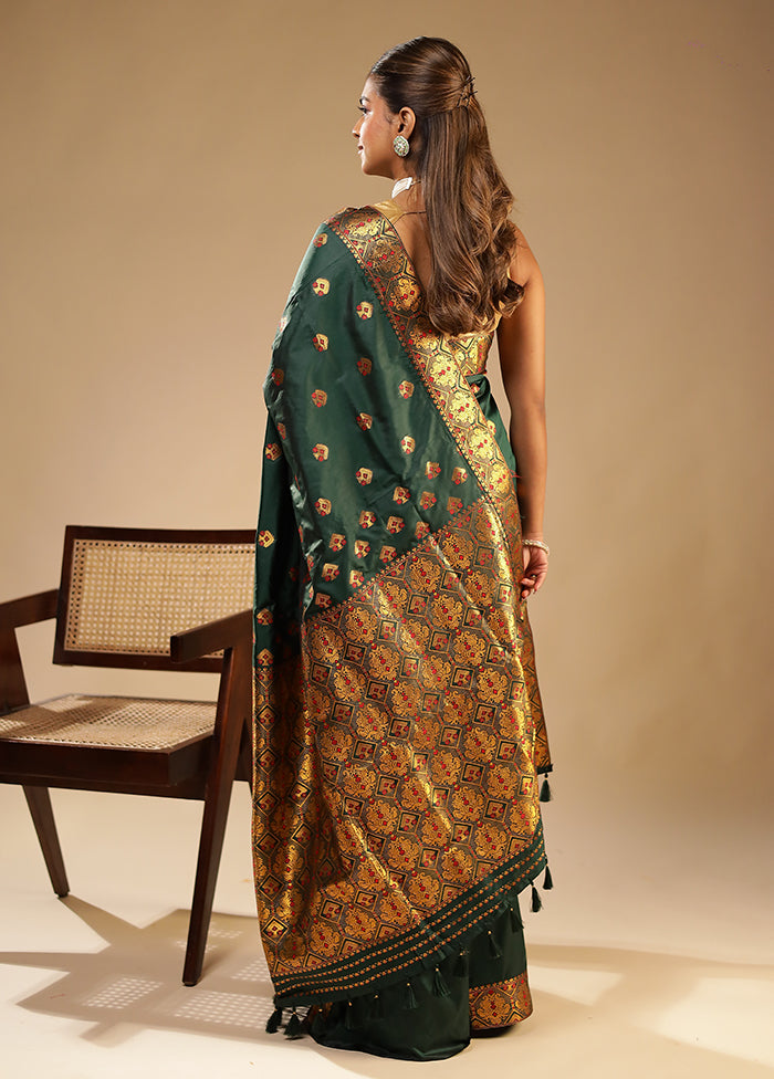 Green Assam Silk Saree With Blouse Piece