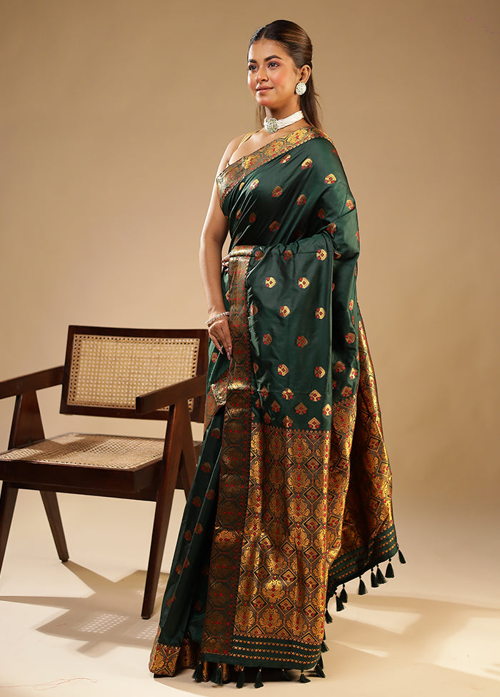 Green Assam Silk Saree With Blouse Piece
