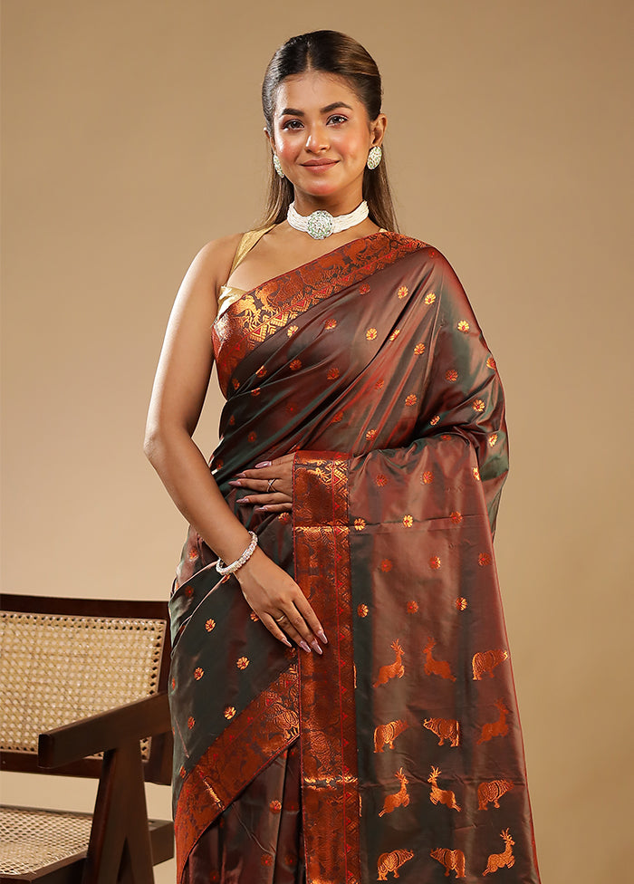 Green Assam Silk Saree With Blouse Piece