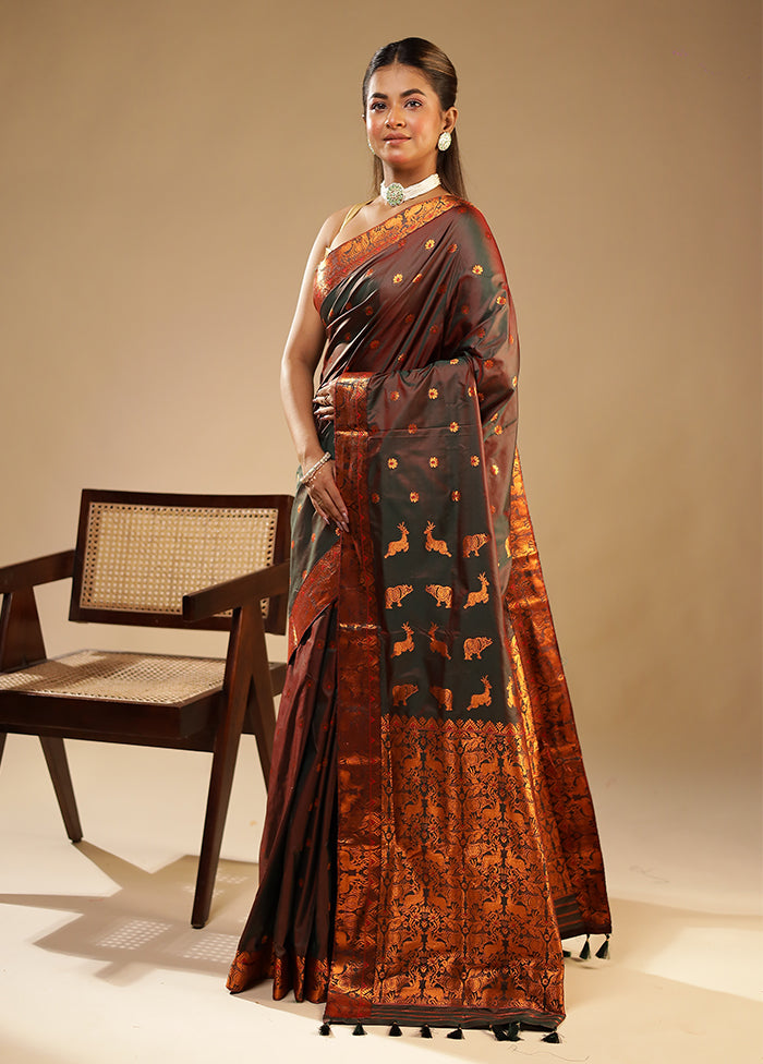 Green Assam Silk Saree With Blouse Piece