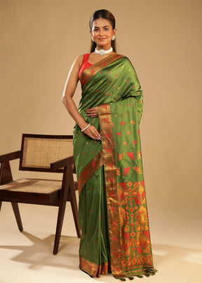 Green Assam Silk Saree With Blouse Piece