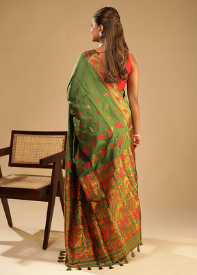 Green Assam Silk Saree With Blouse Piece