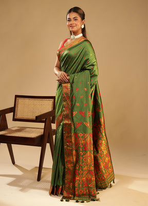 Green Assam Silk Saree With Blouse Piece