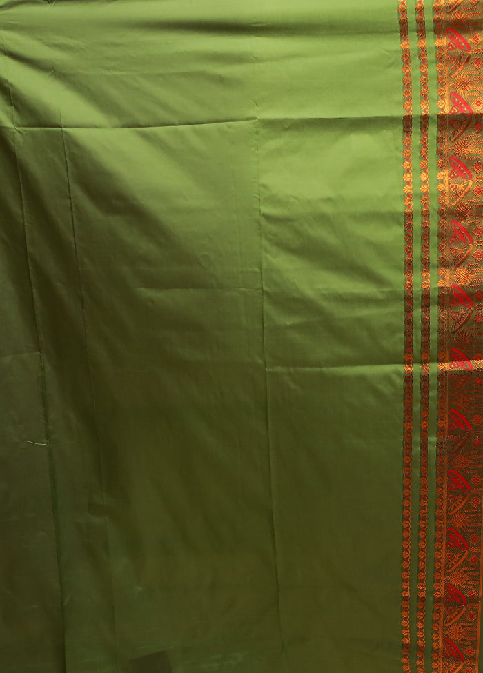 Green Assam Silk Saree With Blouse Piece