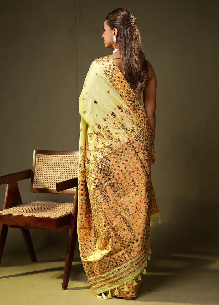 Green Assam Silk Saree With Blouse Piece
