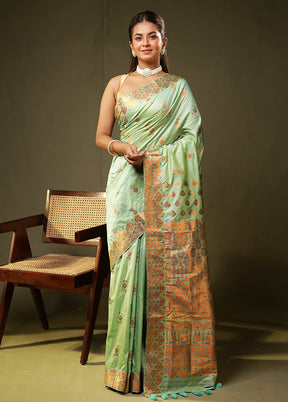 Green Assam Silk Saree With Blouse Piece