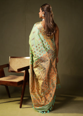 Green Assam Silk Saree With Blouse Piece