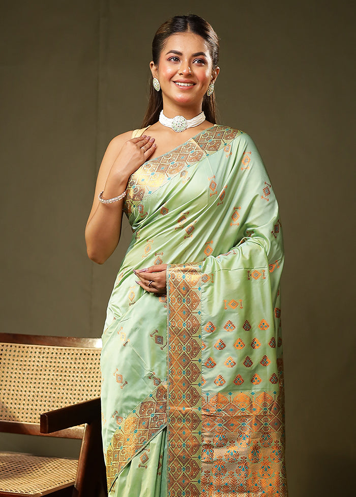 Green Assam Silk Saree With Blouse Piece