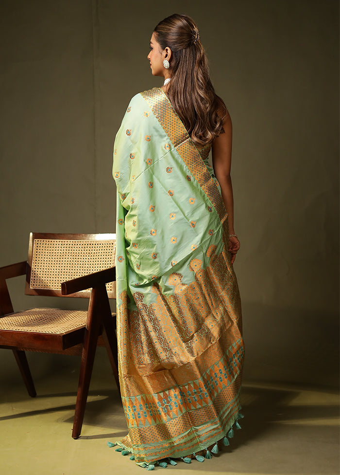 Green Assam Silk Saree With Blouse Piece