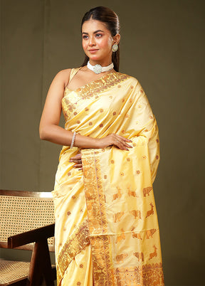 Yellow Assam Silk Saree With Blouse Piece