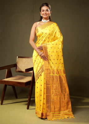 Yellow Assam Silk Saree With Blouse Piece