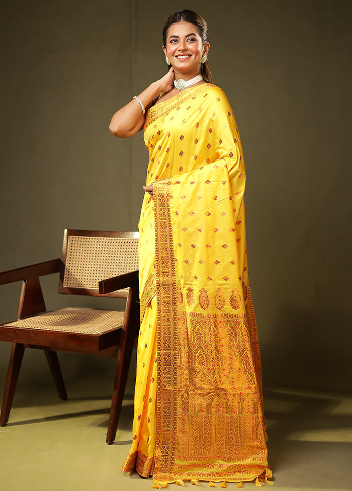 Yellow Assam Silk Saree With Blouse Piece