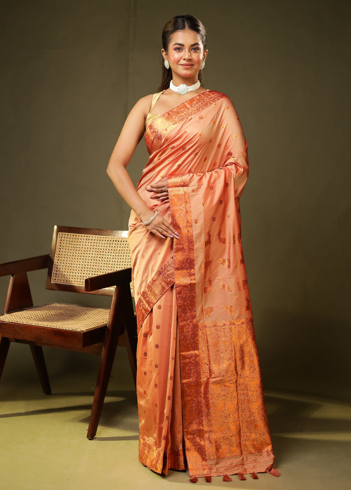 Pink Assam Silk Saree With Blouse Piece