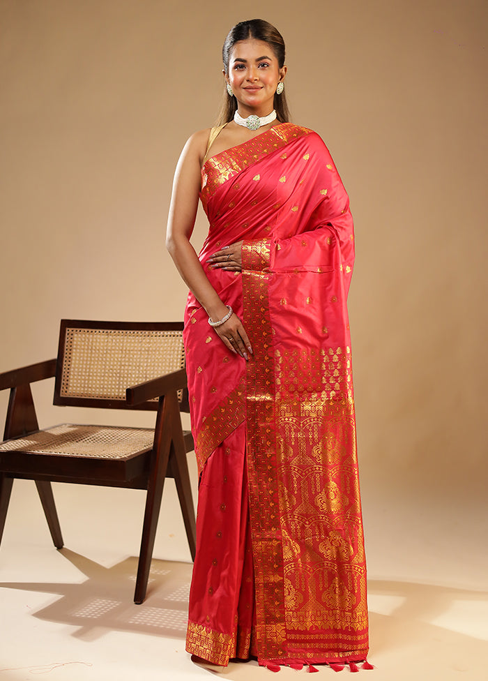Pink Assam Silk Saree With Blouse Piece